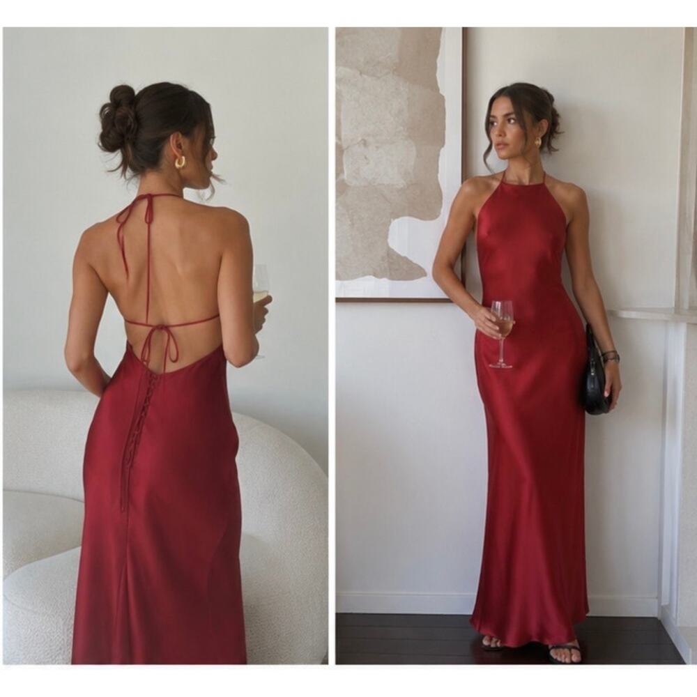 Reformation Jenny Silk Open Back Maxi Dress in Sangria Red – NWT Size M - Picture 5 of 12